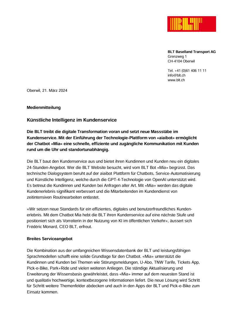 BLT Pressemitteilung